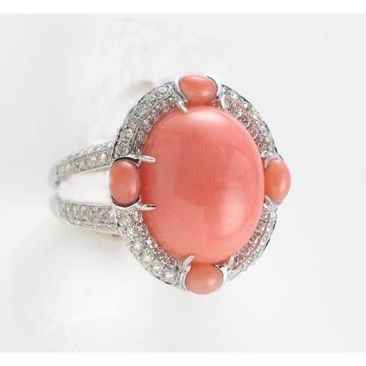 10 Kt. Natürlicher Koralle Und Diamanten Verlobungsring Weißgold 14K - harrychadent.ch White Gold Diamond Engagement Ring, Coral Ring, Engagement Ring White Gold, Ring White Gold, Natural Coral, Coral Jewelry, Fashion Jewelry Sets, Antique Engagement Rings, Natural Earth