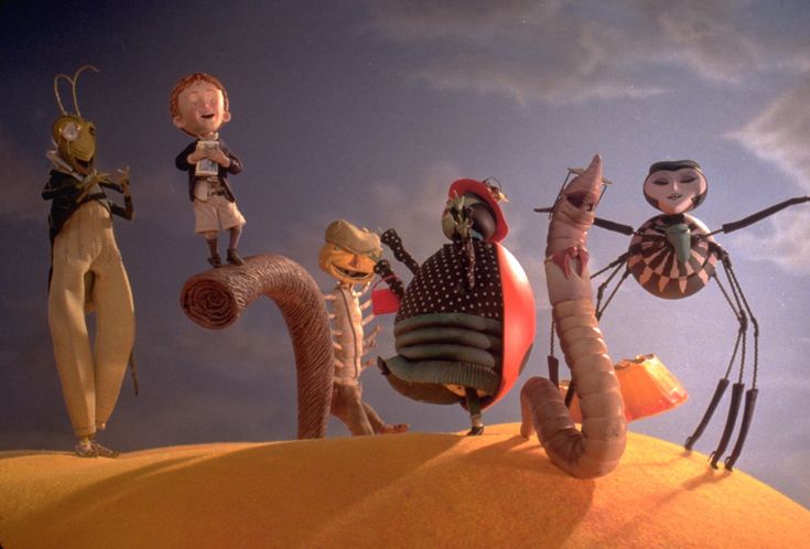 an image of some cartoon characters standing on top of a hill with sky in the background