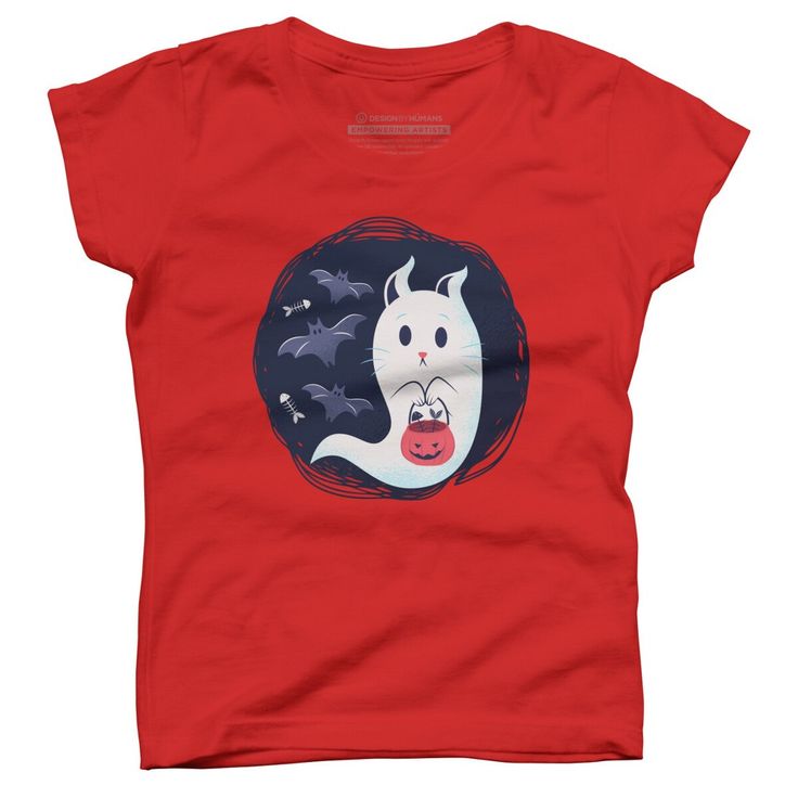 Step into the spooky season with flair with the Design By Humans "Halloween Ghost Cat" T-Shirt by ArtStyleAlice. This charming tee is perfect for any young girl who loves a mix of cute and eerie.

- Size: Large
- Color: Red
- Material: Premium ring-spun cotton
- Gender: Female
- Age Group: Kids

Featuring a playful ghost cat cartoon, this t-shirt blends Halloween spookiness with whimsical fun, making it an ideal choice for seasonal festivities or everyday wear. The soft, breathable cotton ensure Red Halloween T-shirt With Graphic Print, Red Halloween Graphic T-shirt, Red Graphic Print T-shirt For Halloween, Red Halloween Graphic Tee, Pre-shrunk Red T-shirt For Halloween, Halloween Motifs, Cat Cartoon, Cartoon T Shirt, Cat Graphic Tee