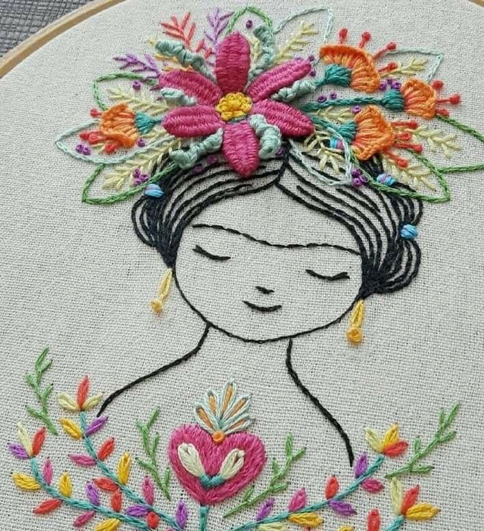 a close up of a embroidery on a hoop