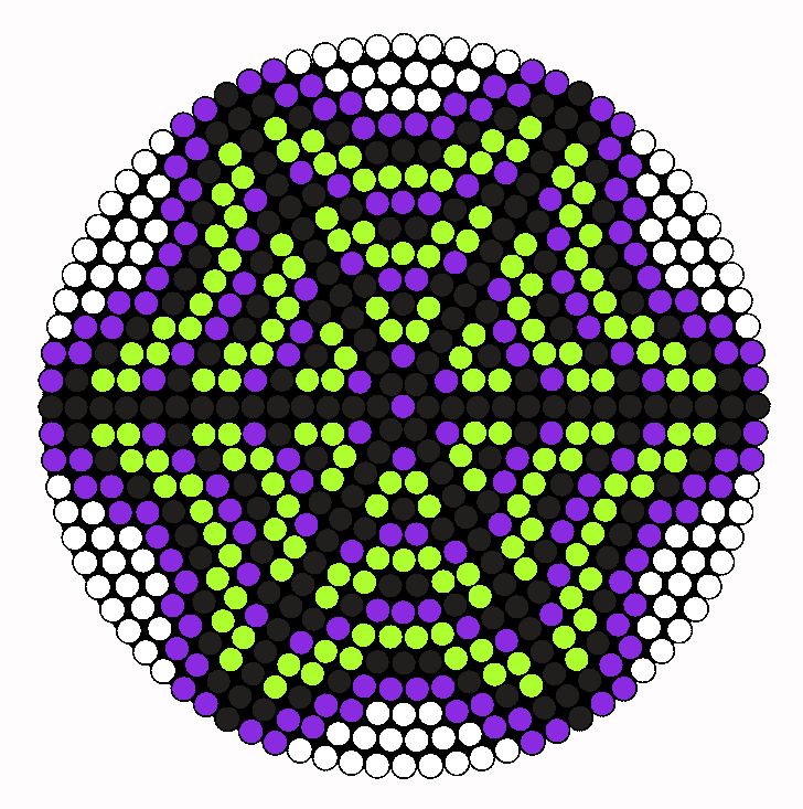 an image of a circular object made out of circles and dots in purple, green, and black