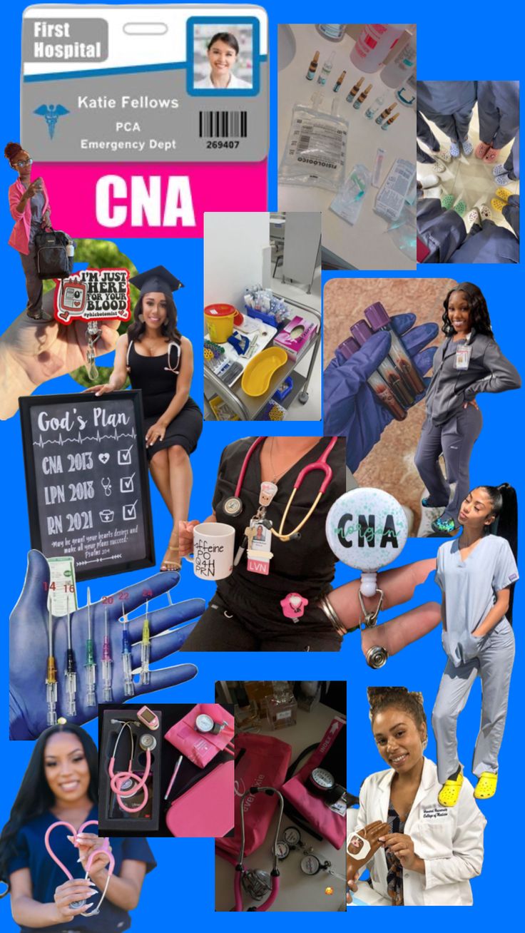 a collage of photos with people in the background and text that reads cna