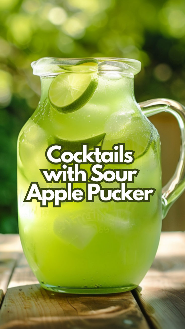 Cocktails with Sour Apple Pucker Pucker Sour Apple Drinks, Drinks With Apple Pucker, Apple Sour Cocktail, Apple Pucker Cocktails, Green Apple Schnapps Drinks, Pucker Drinks Recipes, Green Apple Pucker Drinks, Sour Apple Schnapps Drinks, Green Apple Alcohol Drinks