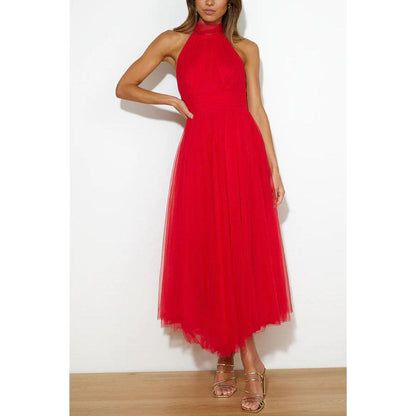 Elegant A-line Evening Dress For Garden Party, Summer A-line Maxi Dress For Prom, Flowy Dress For Gala And Prom Season, Floor-length Dresses For Garden Party And Prom Season, Floor-length Dresses For Garden Party Prom Season, Chic Spring Maxi Dress For Prom, Spring Chic Maxi Dress For Prom, Elegant Red Dress With Tulle Skirt, Elegant Summer Prom Evening Dress