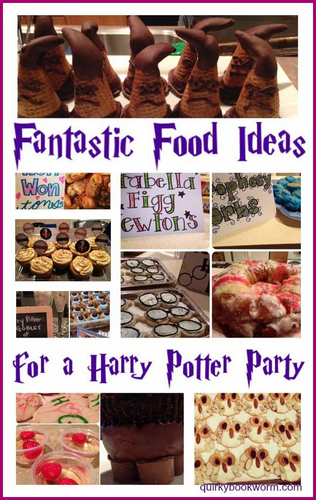 a collage of food items with the words fantastic food ideas for a harry potter party