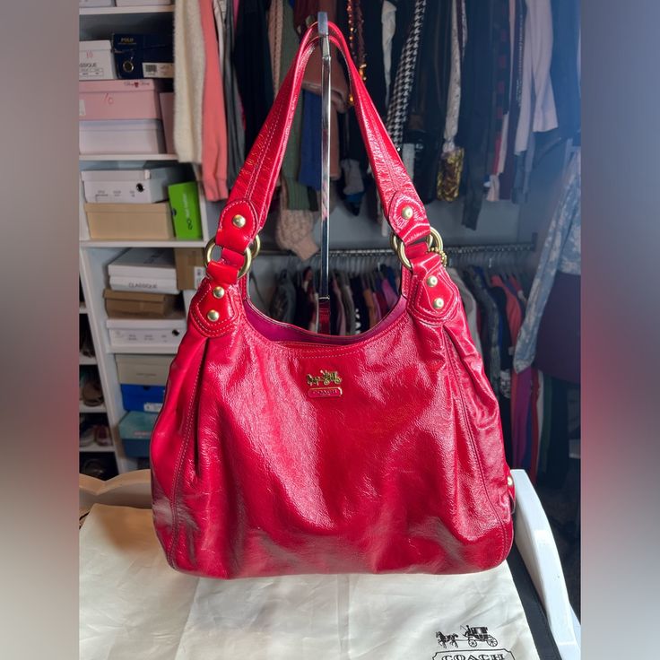 Authentic Coach Bag Red Beautiful, See All Photos! Red Coach Bag, Coach Bag, All Photos, Coach Bags, Shoulder Bags, Bag Lady, Shoulder Bag, Red, Women Shopping