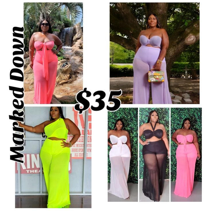 2pc Wrap And Sheer Palazzo Pants With Built In Short Great For Vacation Or A Night On The Town. Spring Party Sets In Solid Colors, Solid Color Party Sets For Spring, High Waist Two-piece Summer Set, Summer Two-piece Set With High Waist, Summer High Waist Two-piece Set, Pink Two-piece Set For Day Out, Two-piece Sets For Night Out In Spring, Fitted Pants Matching Set For Summer, Chic Pink Two-piece Set