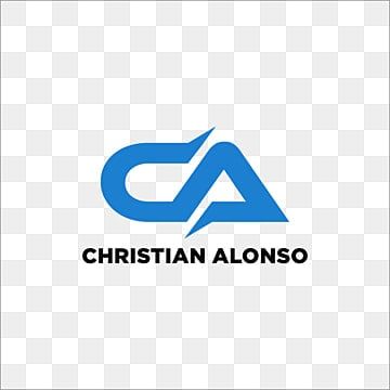 the logo for christian alonso is shown in blue and black on a white background