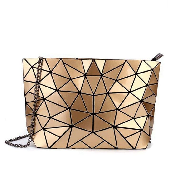 Women's Geometric Patterned Crossbody Bag - Wnkrs Modern Metallic Party Bag, Modern Metallic Party Bags, Chic Metallic Bag For Night Out, Modern Party Bag With Zipper Closure, Modern Party Bags With Zipper Closure, Metallic Crossbody Bag For Party, Trendy Gold Bag For Night Out, Gold Shoulder Bag For Night Out, Metallic Rectangular Bag With Zipper Closure