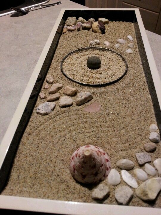 a table with rocks and sand in it