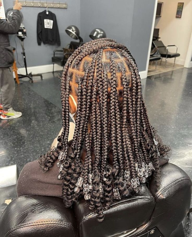 Knotless Braids With Beads, Braids With Curly Ends, Black Kids Braids Hairstyles, Lil Girl Hairstyles, Cute Box Braids, Big Box Braids Hairstyles, Cute Braided Hairstyles, Box Braids Hairstyles For Black Women, Braided Cornrow Hairstyles