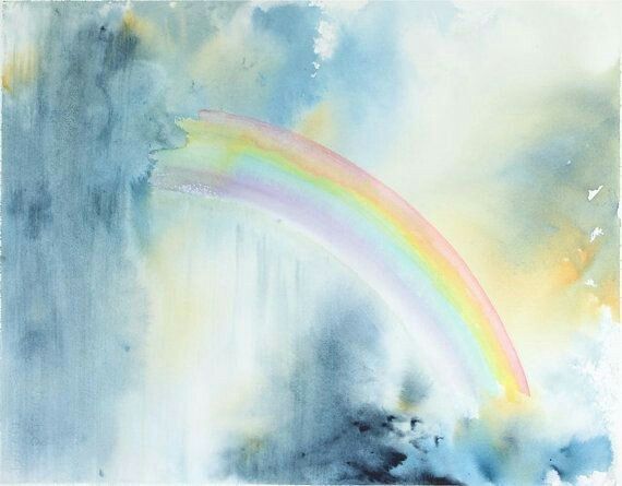 a painting of a rainbow in the sky