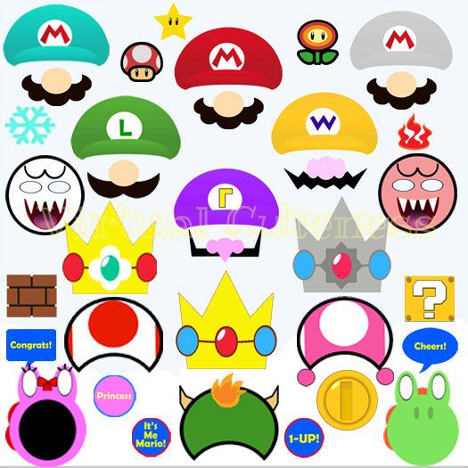 the mario brothers and luigi's hats are all in different colors, shapes and sizes