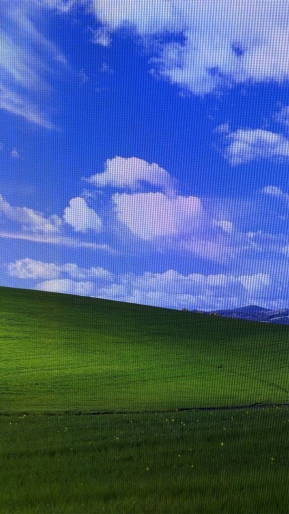 a large open field with green grass under a blue sky