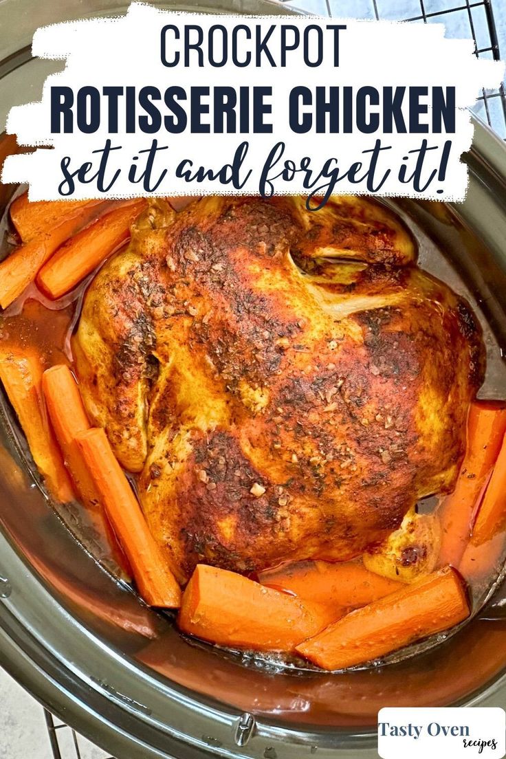 crockpot rotisse chicken with carrots and parsley in the slow cooker