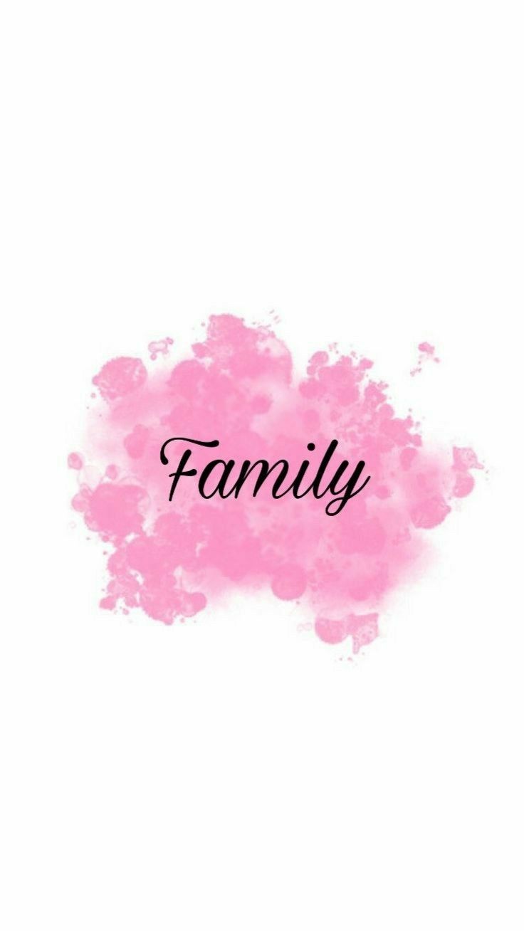 the word family written in pink ink on a white background with watercolor splashs