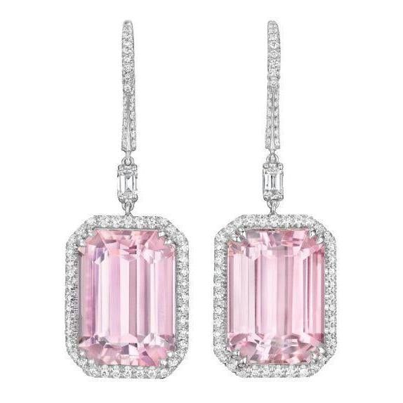 METAL SPECIFICATIONS Metal Name: White Gold 14K STONE SPECIFICATIONS Stone Name: KUNZITE/DIAMOND Stone Cut : Emerald & Round cut Stone Specifications: There are two kunzites approx. 10.00 carats each (Approx. Size 14 x 10.3 mm) & approx. 1.25 carat round diamonds on the side in each earring. Natural earth-mined stones. Total Stone Weight : approx. 22.50 carats Color : Pink/F Clarity : AAA/VVS1 APPRAISAL Appraised Value : $13000.00 Comes with a FREE APPRAISAL All kind of customization and Accessories Layering, Golden Bangles, Pink Diamond Earrings, Necklaces Style, Earrings White Gold, Pink Kunzite, Layering Necklaces, Earrings Indian, Bangles Indian