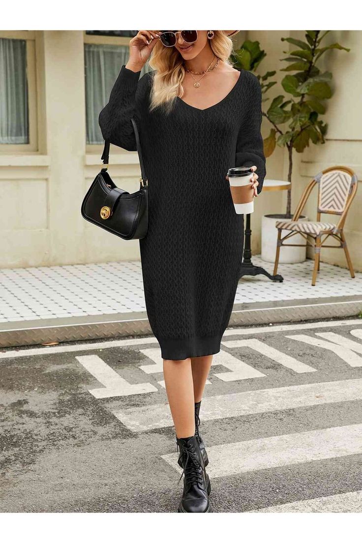 Expertly crafted from high-quality fabric, this V-Neck Long Sleeve Sweater Dress is a must-have for any fashionable woman. With a flattering v-neckline and long sleeves, this dress is perfect for any occasion. Comfortable, stylish, and versatile, it will be the go-to dress in your wardrobe. Features: Basic style Stretch: No stretch Material composition: 100% polyester Care instructions: Machine wash cold. Tumble dry low. Imported Product measurements: S: bust 33.5 in, length 28.5 in, shoulder 14 Saint John, Long Sleeve Sweater Dress, Maxi Dress Formal, Short Leggings, Fitted Sweater, Basic Style, Comfortable Outfits, Plus Size Tops, Affordable Fashion