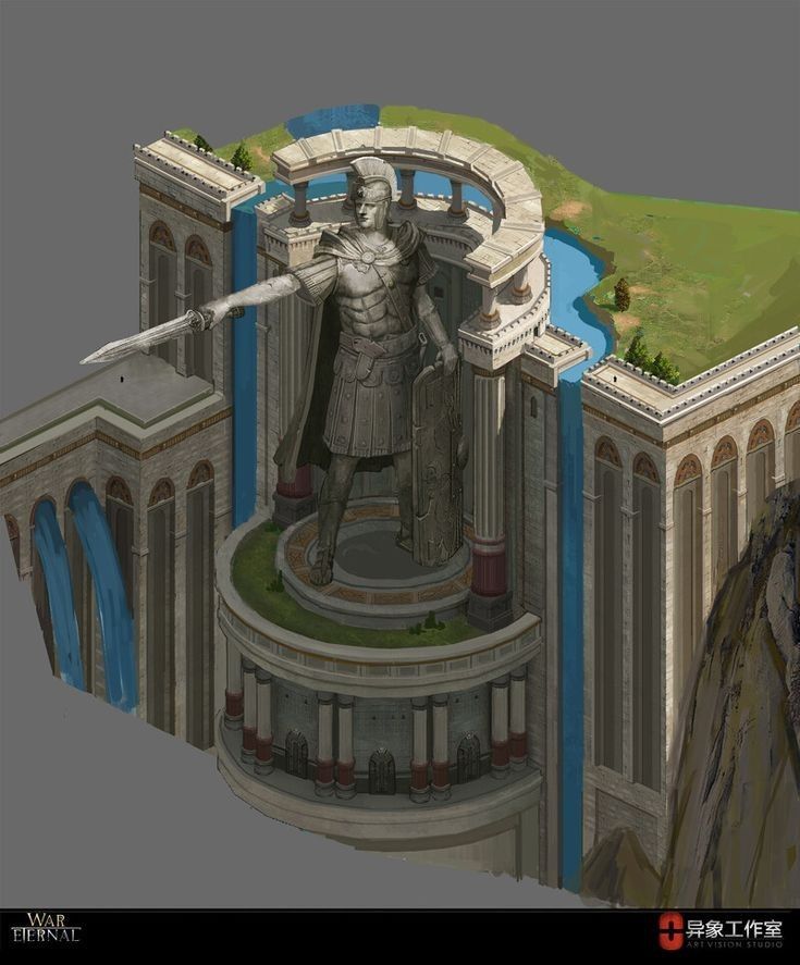 an image of a giant statue in the middle of a building with water flowing out of it