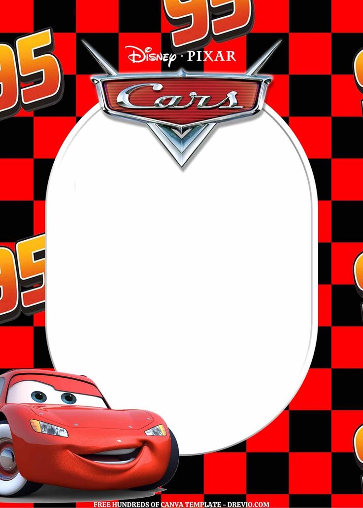 the cars movie poster is shown in red and black