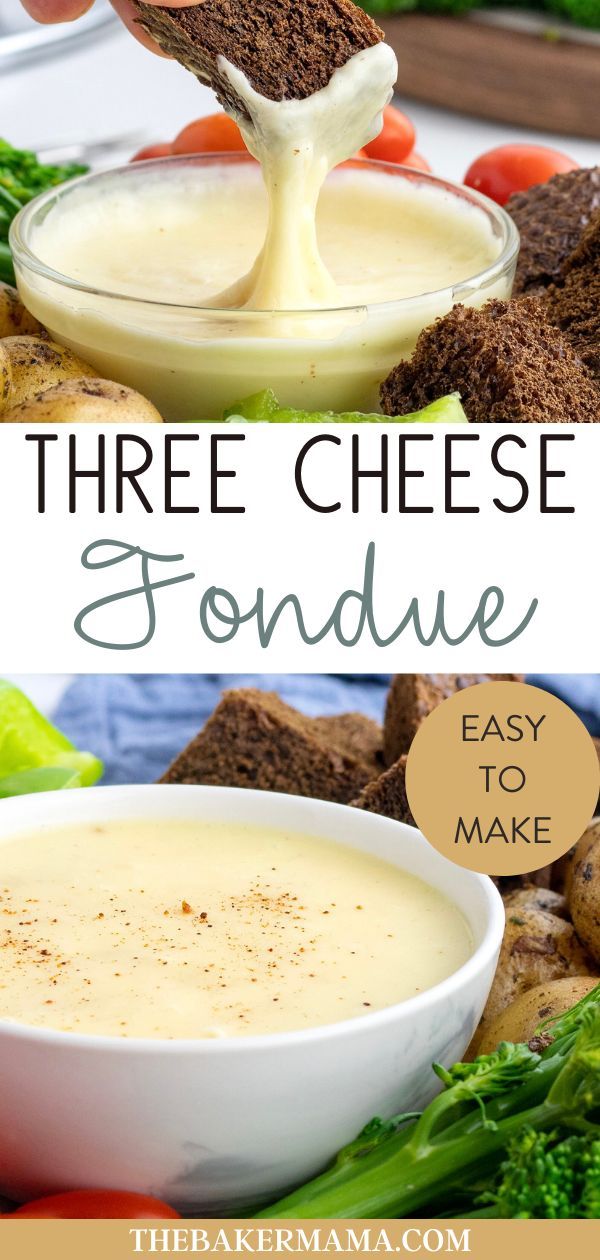 three cheese fondue recipe with broccoli and bread