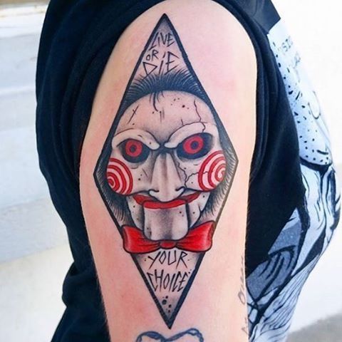 Scary Tattoo Ideas, Jigsaw Tattoo, Film Tattoo, Icon Tattoo, Horror Tattoos, Horror Movie Tattoos, Traditional Tattoo Inspiration, Movie Tattoo, Movie Tattoos