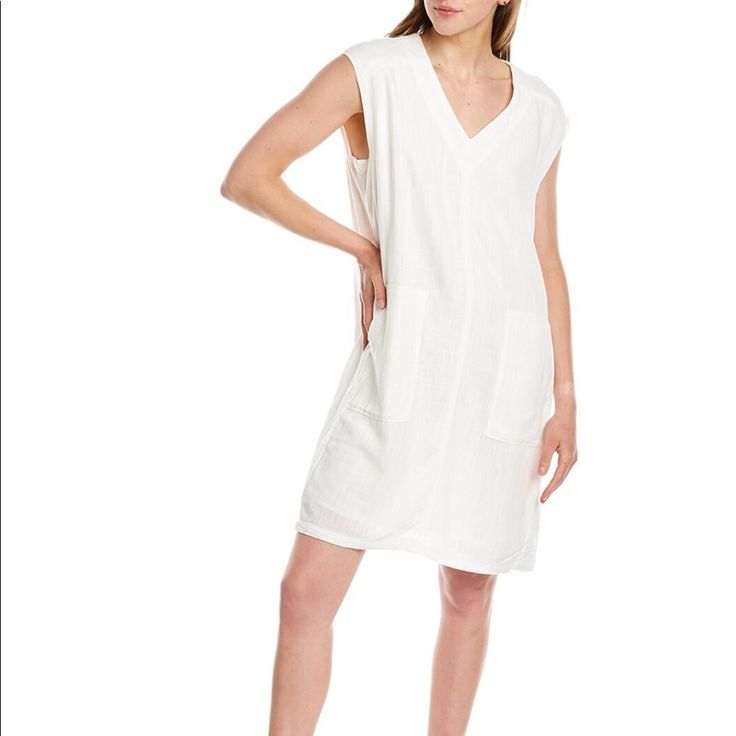 Product Description About The Brand: Soft And Comfortable Pieces With An 'At Home' Feel. Kings Linen-Blend Shift Dress In White With V-Neck, Cap Sleeves And Dual Front Pockets Approximately 38in From Shoulder To Hem Model Is 5'9.5 And Is Wearing A Size Small. Measurements May Vary Slightly By Size. Slip-On Styling 81% Viscose, 19% Linen Lining: 100% Viscose Casual V-neck Linen Dress For Brunch, Relaxed Fit V-neck Sundress Midi Dress, Relaxed Fit V-neck Midi Dress, Casual Linen V-neck Mini Dress, Chic Knee-length Relaxed Fit Mini Dress, Casual Fitted V-neck Dress For Daywear, Chic Relaxed Knee-length Mini Dress, Chic Knee-length Mini Dress With Relaxed Fit, Chic Relaxed Fit Knee-length Mini Dress