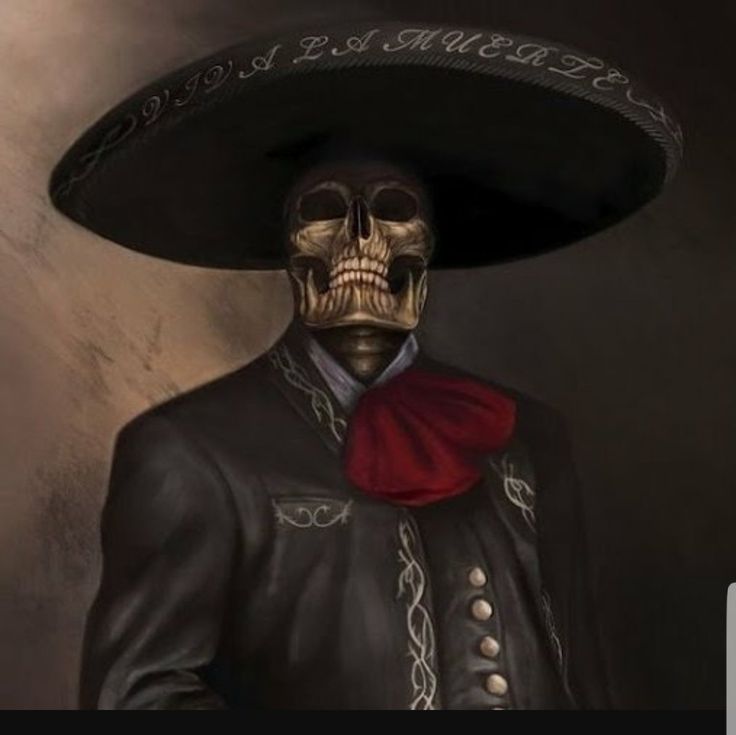 a painting of a skeleton wearing a sombrero