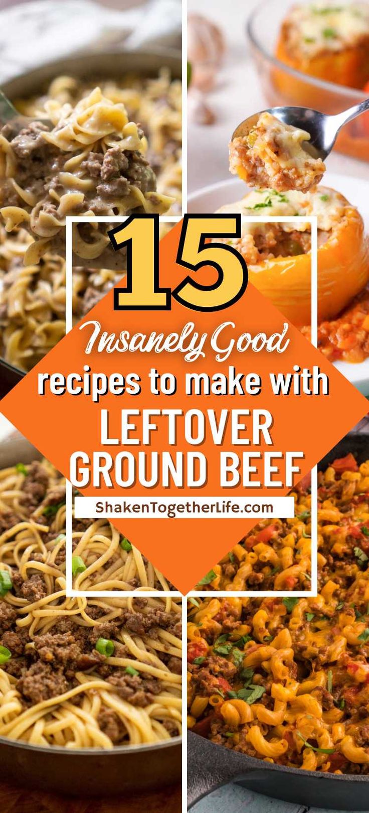 an image of some food that is being served in pans with the words 15 awesome good recipes to make with leftover ground beef