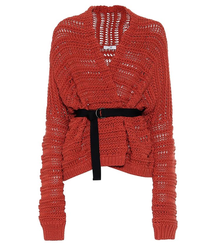 Exclusive To Mytheresa – Belted Cotton Cardigan | Brunello Cucinelli - Mytheresa Italian Luxury Brands, Red Cardigan, Extra Long Sleeves, Nothing More, Knit Stitch, Cotton Cardigan, Knitwear Cardigan, D Ring, Shawl Collar