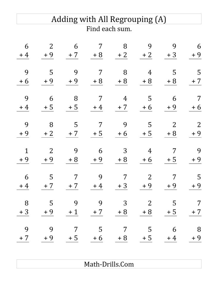 the addition worksheet for adding with all regroups to one digit number