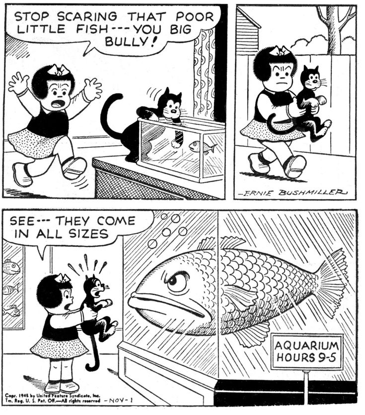 a comic strip with cats and fish in it