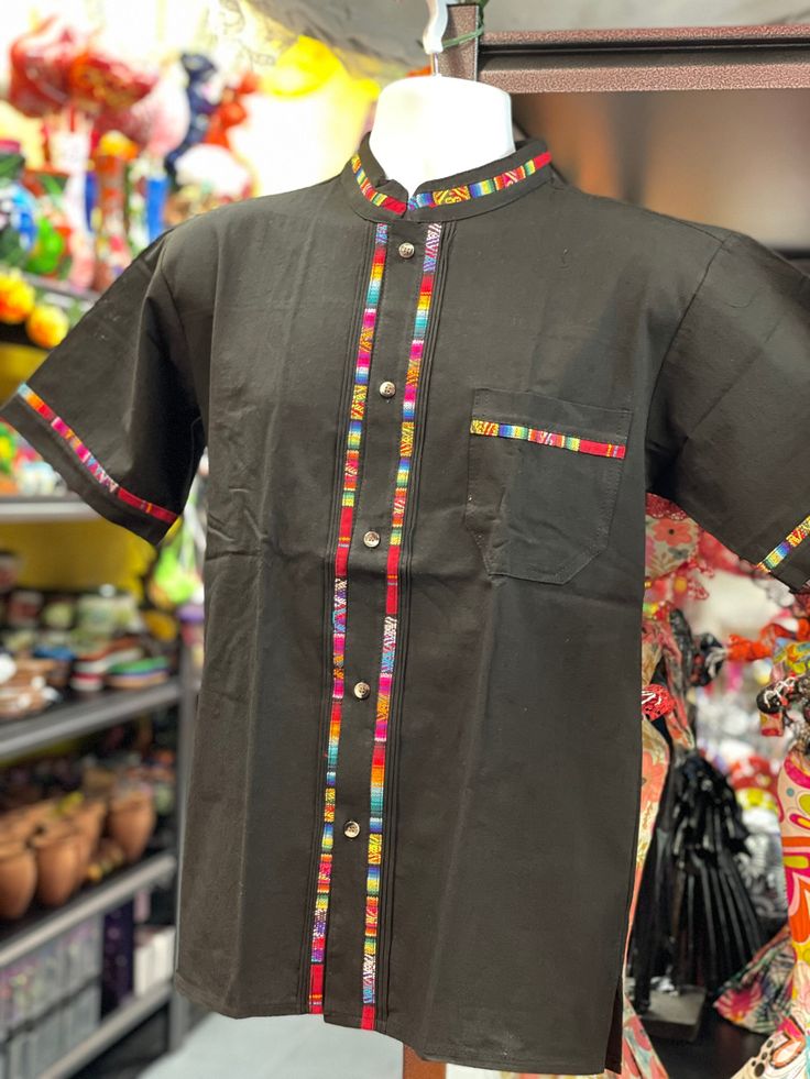 "100% Authentic Mexican Shirt This Shirt is gorgeous.  Color:Black  Size:L Materila\"Manta Please check measurements to make sure is the size you need. Chest: 23\" Waist: 23\" Sholder:22\" Sholder to hem:27.5\" Please take a good look at the picture to see this is the right color you looking for  Mexican Tunic Traditional Embroidery This shirt is perfect for any occasion This Shirt is meant to provide extreme comfort throughout the day The perfect gift" Traditional Black Shirt For Summer, Traditional Black Cotton Shirt, Traditional Black Cotton Top, Mexican Shirt, Mexican Shirts, Traditional Embroidery, Solid Skirt, Authentic Mexican, Large Man