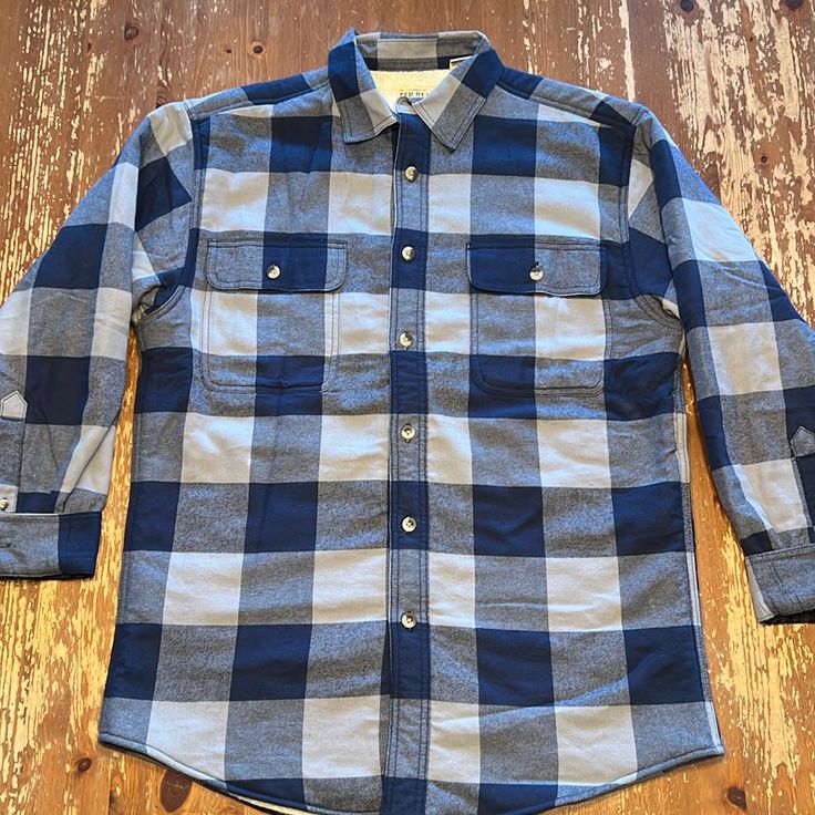 Red Head Button Down Insulated Flannel In Blue Check. Field Tested Authentic Goods Since 1856! Super Kush And Cozy, With A Faux Sherpa Inner Lining (To Keep You Warm While You Walk Back To The Car For The Thing She Forgot.) Deep Chest Pockets (For All The Things She Needs You To Hold,) And Hang Hook At Back (To Keep It Off The Floor When She Takes It Off You Later!) This Was A Thoughtful Gift To My Son, Worn Once In Front Of The Giver. Washed Once. In Stellar, Like-Brand New Condition. Offered W Winter Blue Buttoned Shirt, Winter Blue Shirt With Buttons, Winter Cotton Shirt With Button Closure, Winter Cotton Shirt With Buttons, Relaxed Fit Cotton Flannel Shirt With Snap Buttons, Winter Shirt With Buttons And Relaxed Fit, Winter Relaxed Fit Shirt With Buttons, Winter Cotton Tops With Buttons, Winter Cotton Shirt