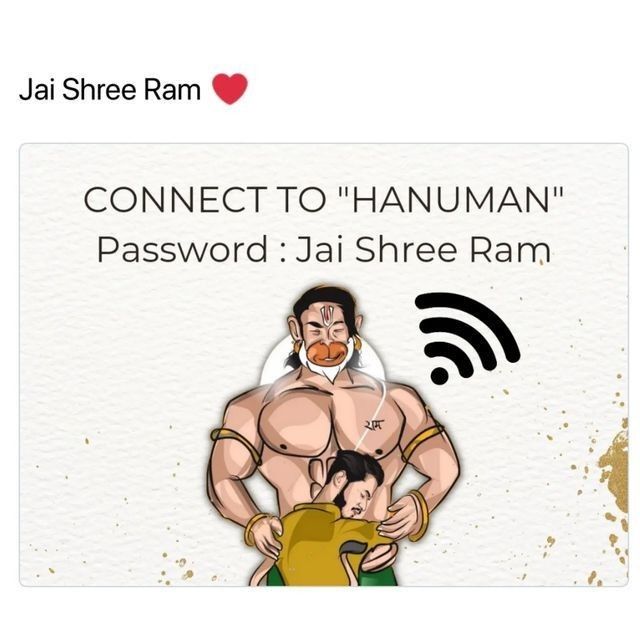 an image of a man holding a baby in his lap with the caption connect to hanumann's password jai shree ram