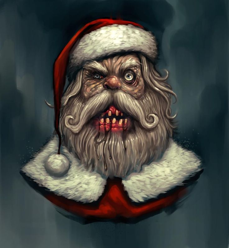 a digital painting of a santa claus with his mouth open and tongue out, wearing a red hat