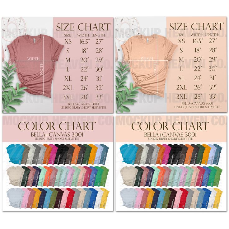 the size chart for a women's t - shirt with different colors and sizes