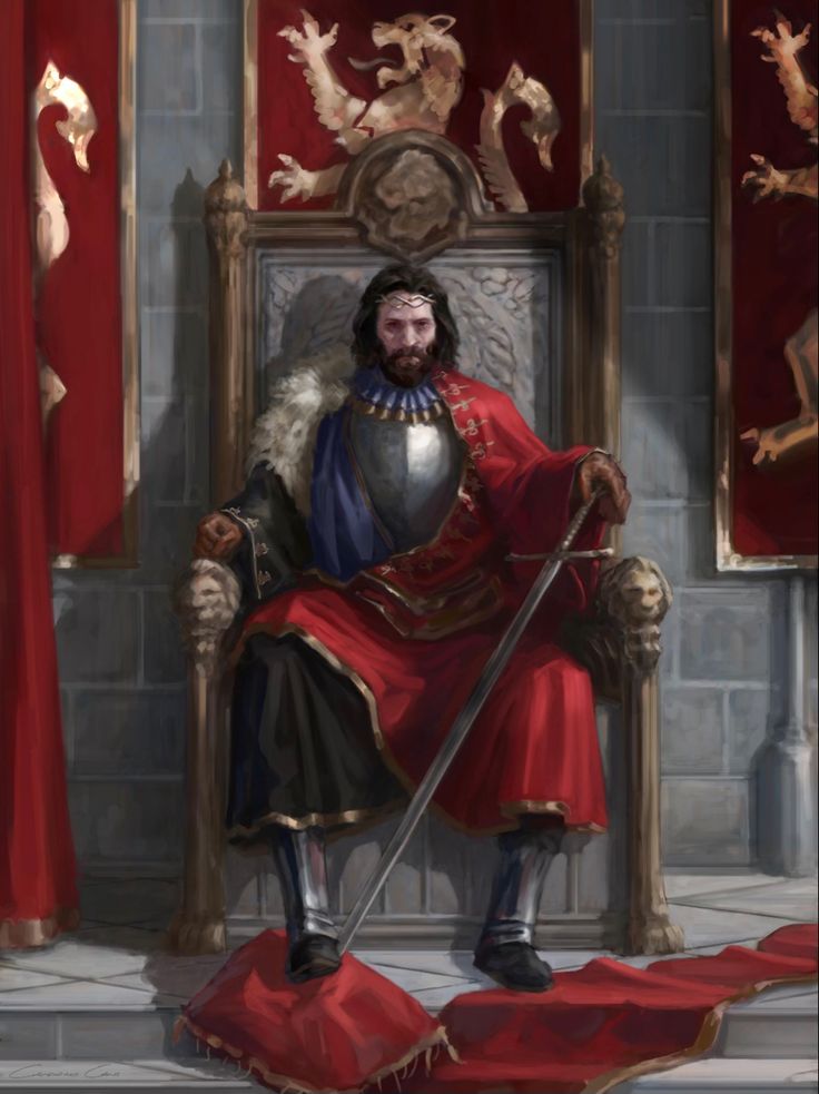 a painting of a man sitting on a throne