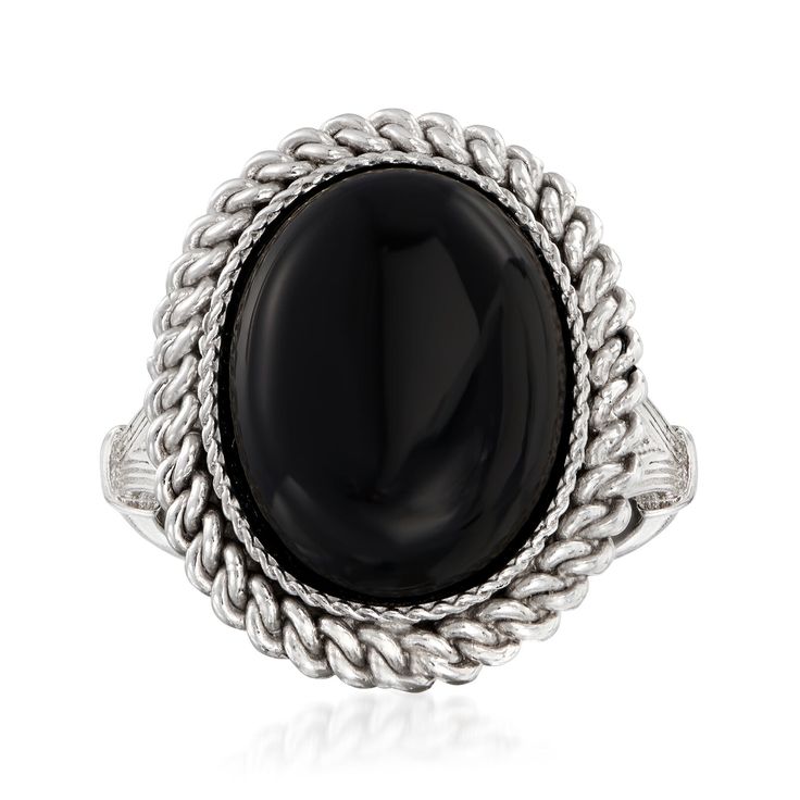 Our eBay Store About Us Contact Us Add to Favorite Sellers Ross-Simons Black Onyx Frame Ring in Sterling Silver Ross-Simons travels the world to find beautiful, high-quality styles at the best prices. Elegance defined, this handcrafted ring boasts a grand 16x12mm oval black onyx cabochon in roped sterling silver. Polished finish. 7/8" wide. Black onyx ring. Each Ross-Simons item arrives in a fine jewelry presentation box. Shop Ross-Simons jewelry risk-free as all items include a 30-day, 100% mon Jewelry Presentation, Black Onyx Engagement Ring, Onyx Engagement Ring, Frame Ring, Onyx Colour, Multi Gemstone Ring, Black Onyx Bracelet, White Topaz Rings, Emerald Cut Rings