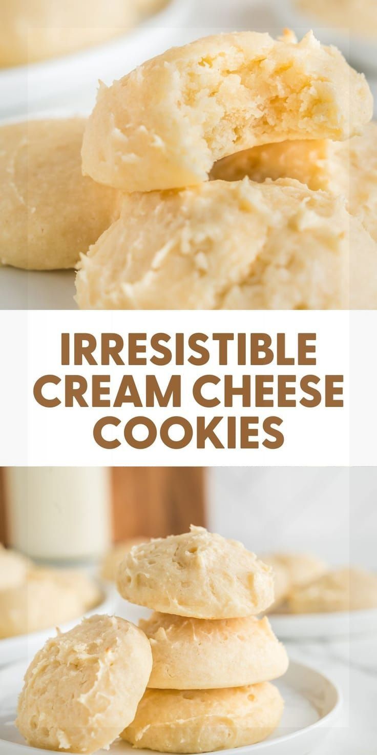 three images showing different types of cream cheese cookies with the words irresistiblely cremed