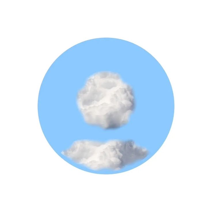 two white clouds in a blue circle on a light blue background, with one cloud above the other