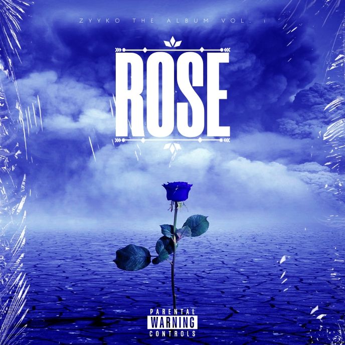 a blue rose sitting in the middle of water with clouds behind it and words above it