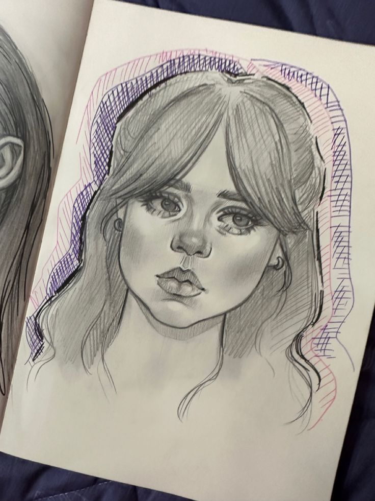 two drawings of people with different hair styles and colors, one is drawn in pencil