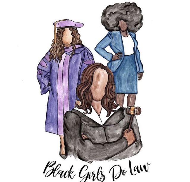 three women in dresses and hats with the words black girls do law