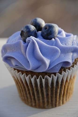 a cupcake with frosting and blueberries on top