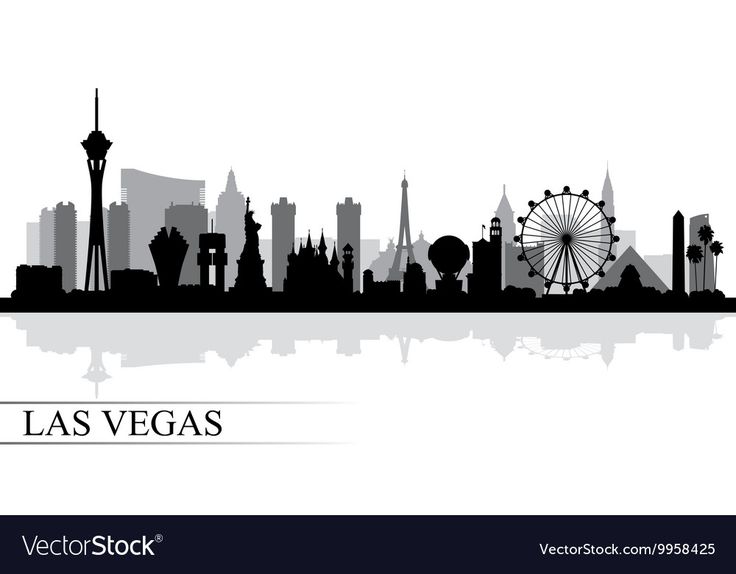 las vegas skyline in black and white with the ferris wheel on the right hand side