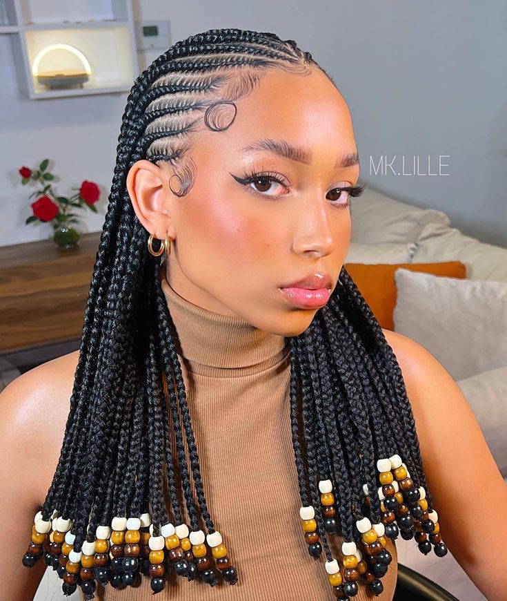 Image 1 of 1 Cornrow Braids Hairstyles, Small Cornrows, Cornrows With Beads, Half Cornrows, Latest Braided Hairstyles, Ghana Braids Hairstyles, Latest Hair Braids, Cornrow Ponytail, Cornrows Braids For Black Women