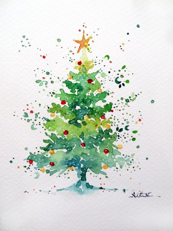 a watercolor painting of a christmas tree