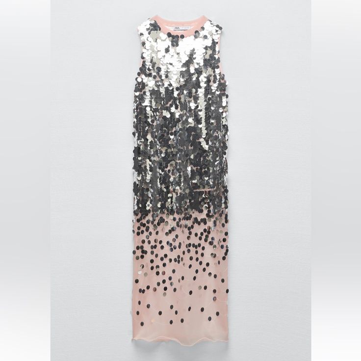 Genuine Zara New With Tag Material: 73% Polyamide, 27% Polyester Color: Silver Sequin/ Pink Knit Ethereal Look With Mermaid Vibes. Round Neckline, Sleeveless, Midi Length Dress. Contrast Sequin Midi Dress For Spring, Sleeveless Midi Dress With Contrast Sequin, Spring Maxi Dress With Contrast Sequin, Zara Sequin Dress For Spring, Zara Embellished Sleeveless Dress, Spring Cocktail Sequin Dress By Zara, Zara Spring Sequin Dress, Zara Sequined Midi Dress For Spring, Zara Sequined Midi Dress For Summer