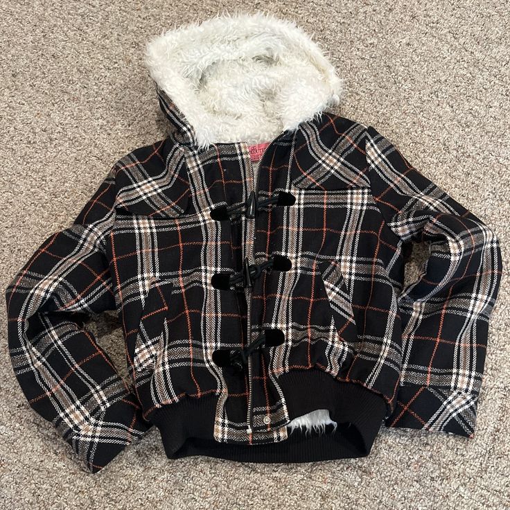 Black, White, Ran , And Orange Plaid Jacket In Size Large. New With Tags. Winter Plaid Streetwear Outerwear, Winter Plaid Outerwear For Streetwear, Trendy Long Sleeve Outerwear With Adjustable Hood, Plaid Hooded Jacket For Winter, Hooded Plaid Outerwear For Winter, Trendy Hooded Outerwear For Cold Weather, Trendy Fall Hooded Jacket With Detachable Hood, Casual Plaid Hooded Outerwear, Trendy Hooded Outerwear With Double-lined Hood